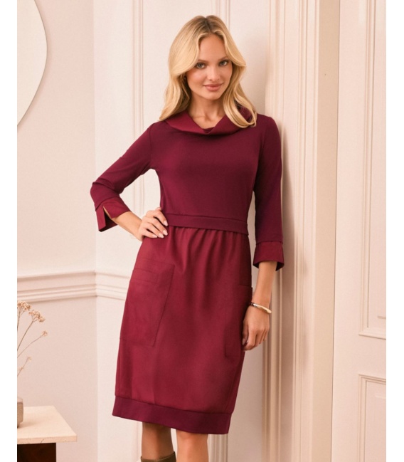 Miranda Bordowa Elegancka Sukienka