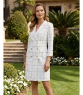 Rochie Panama Ecru cu carouri marine