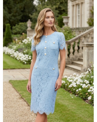 Elena Błękitna Sukienka z Koronki