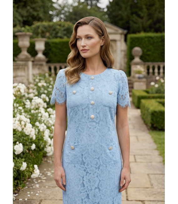 Elena Błękitna Sukienka z Koronki