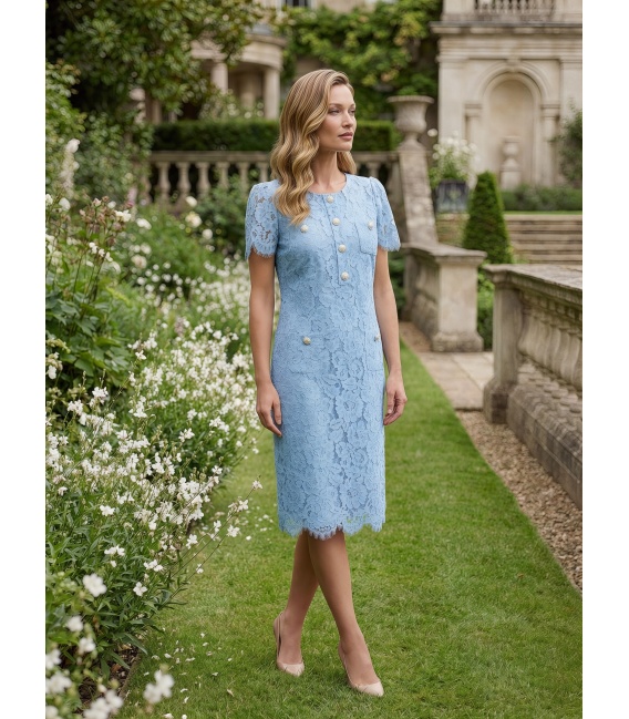 Elena Błękitna Sukienka z Koronki