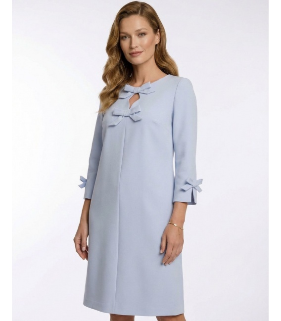 Bella Błękitna Elegancka Sukienka z Kokardkami