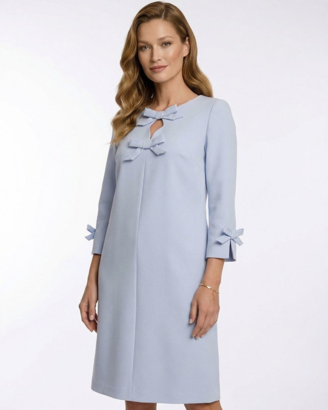 Bella Błękitna Elegancka Sukienka z Kokardkami