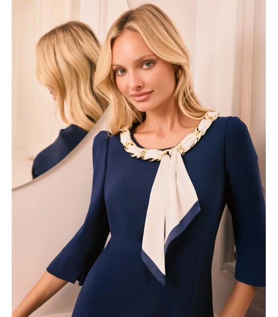 Sisi Granatowa Sukienka Wizytowa do Kolan