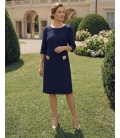 Flo Navy Elegant Dress made of Bouclé Fabric