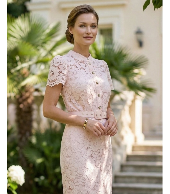 Rosalie Różowa Sukienka z Koronki Midi