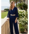 Pilar Navy Blue Women's Suit with Pleated Sleeves