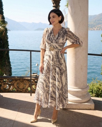 Flora Ecru Fala Sukienka Damska z Paskiem