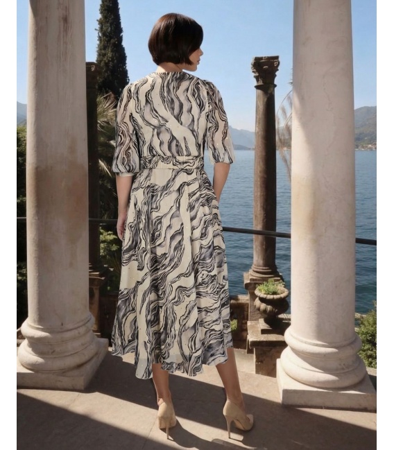 Flora Ecru Fala Sukienka Damska z Paskiem