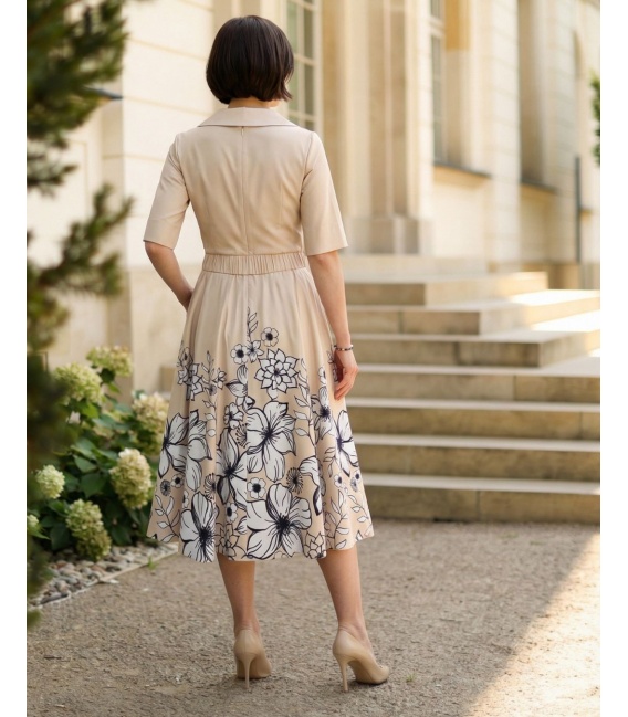 Charlotte Beż Wieczorowa Sukienka w Kwiaty