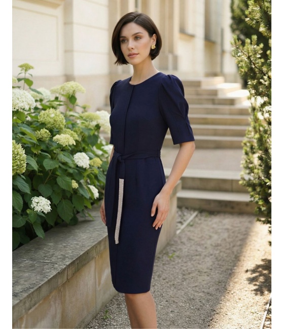 Mathilde Granatowa Elegancka Sukienka Wizytowa