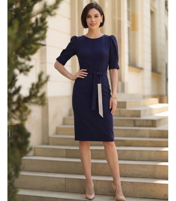 Mathilde Granatowa Elegancka Sukienka Wizytowa