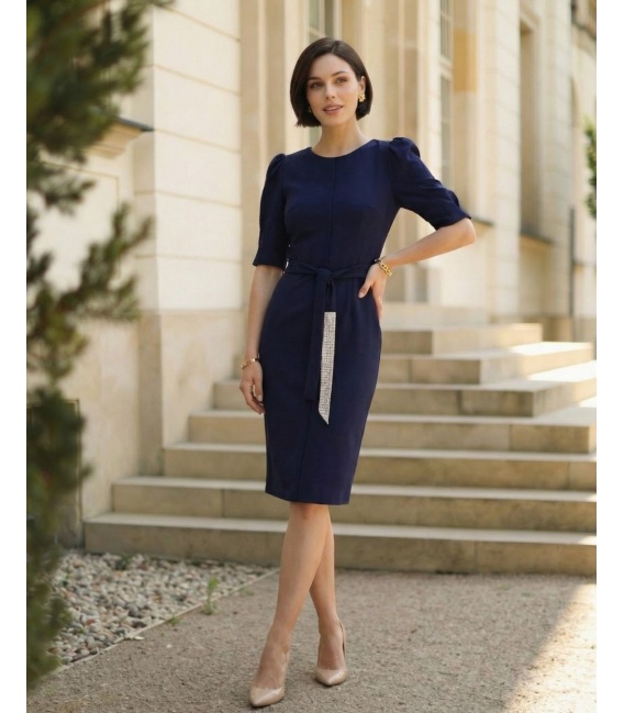 Mathilde Granatowa Elegancka Sukienka Wizytowa