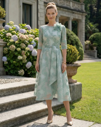 Liberty Mięta Elegancka Sukienka w Kwiaty