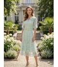 Edna Pistachio Lace Midi Dress
