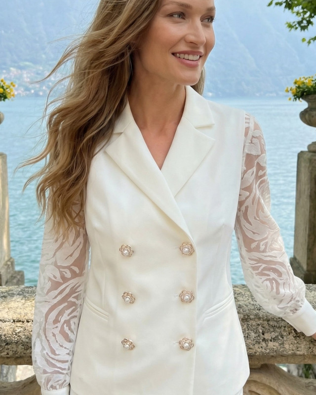 Elisa Ecru Elegancki Komplet Damski ze Spódnicą