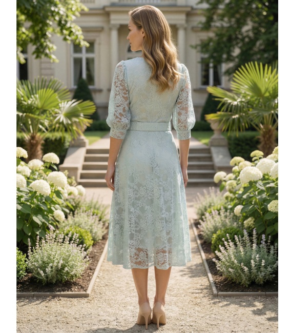 Edna Pistacja Koronkowa Sukienka Midi