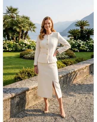 Susana Ecru Elegancki Komplet ze Spódnicą Midi