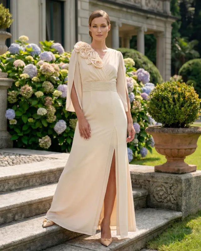 Jackie Beż Długa Wieczorowa Sukienka