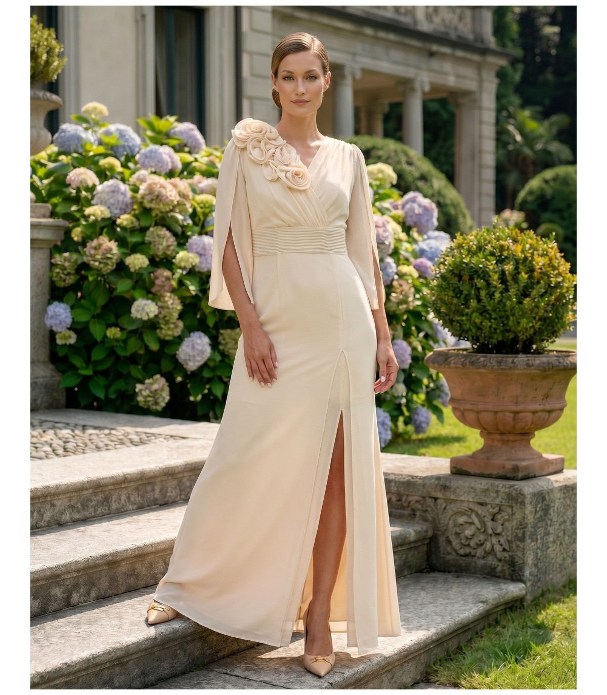 beige color long dress for women Jackie Evening Color:Navy Multi Customized sleeve length and Coastal Beach Scene Hand-Painted Midi dress Sleeve:Thick Strap