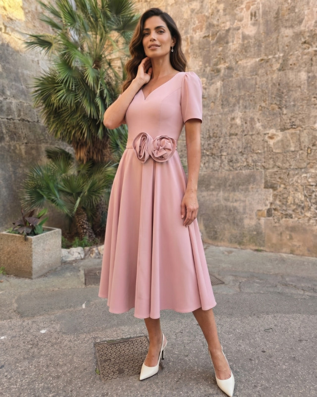 Antonina Róż Elegancka Sukienka Midi