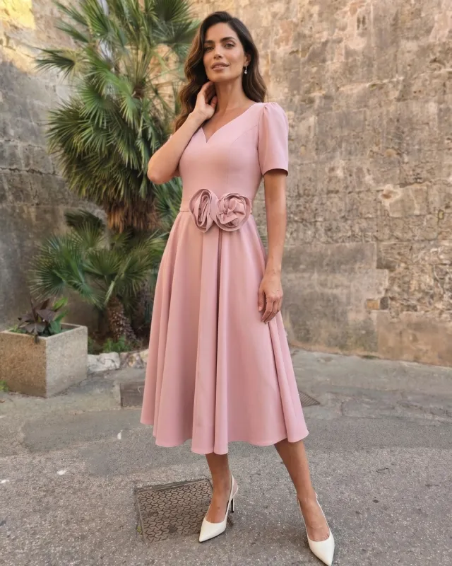 Antonina Róż Elegancka Sukienka Midi