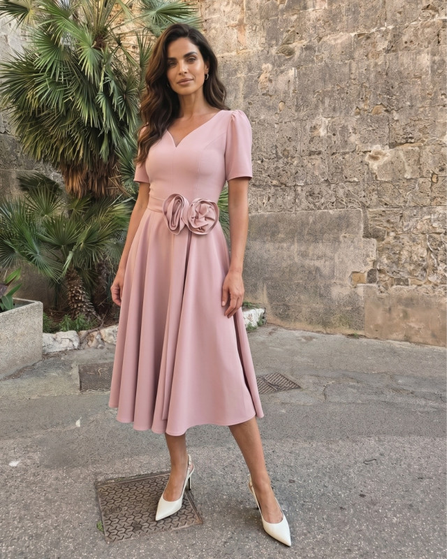 Antonina Róż Elegancka Sukienka Midi