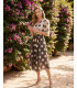 Chiffon midi polka dot dress with a V-neck and belt
