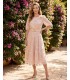 Besticktes Midikleid mit Gürtel und goldener Schnalle – Puderrosa