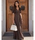 Schokoladenbraunes langes Kleid mit Schlitz | POZA