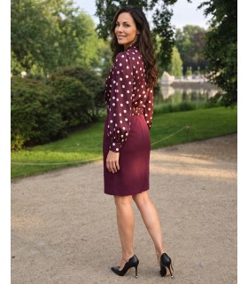 Mistik Bordo elegancka sukienka w grochy