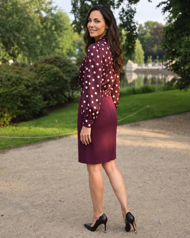 Mistik Bordo – elegancka sukienka w grochy | POZA