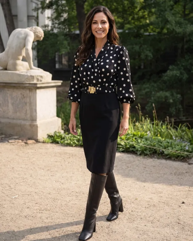 Mistik Schwarz – elegantes knielanges Kleid mit Punkten | POZA