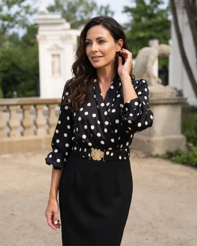 Mistik Black – elegant polka dot midi dress | POZA