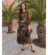 Oriane Braun – Midikleid mit Samtblumen | POZA