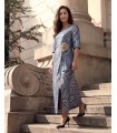 Romina Cobalt - long jacquard evening dress with a gold pattern