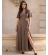 Long brown evening dress with a brooch | LaPattie