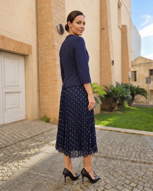 Liza Set bleumarin cu fustă plisată