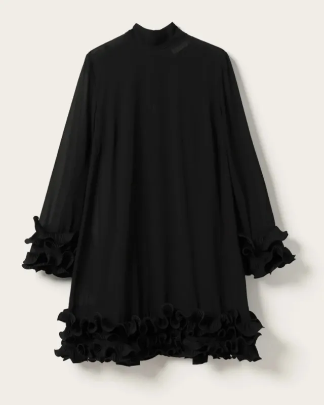 Natalia Schwarzes Chiffonkleid mit Rüsche