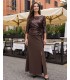 Braunes langes Kleid mit paillettenbesetztem Oberteil | POZA