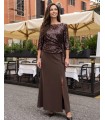 Tilda Rochie lungă de seară maro cu partea superioară cu paiete
