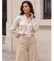 Weronika Bluză din satin cu legătură și inel auriu