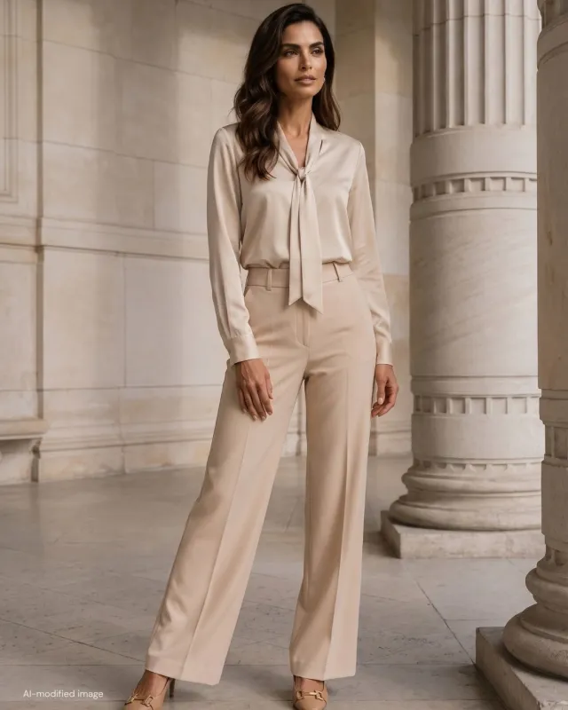 Satinbluse in Champagner mit goldener Öse