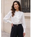 Gaja White Blouse with a Ruffle Front and Stand Collar
