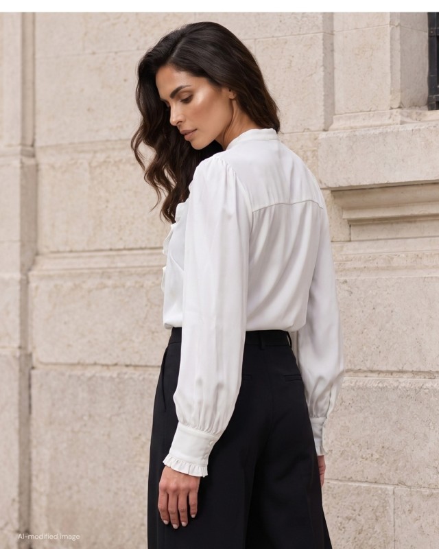 Gaja Weiße Bluse mit Jabot und Stehkragen