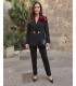 Black women's suit with gold buttons and a rose | POZA
