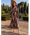 Edyta Rochie midi din vâscoză cu imprimeu bleumarin-maro