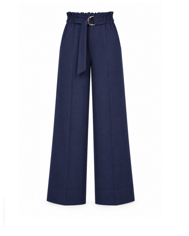 Apolonia тёмно-синие брюки wide leg из вискозы с золотой пряжкой