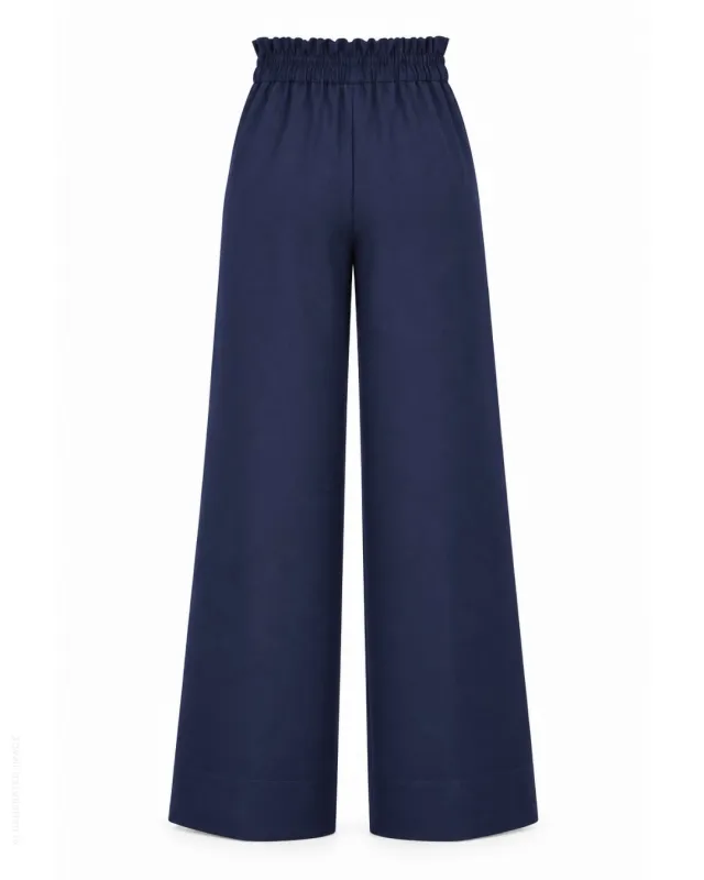 Granatowe spodnie wide leg z wiskozy