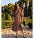 Oriane Hellbraun Midikleid mit Blumenmuster | POZA